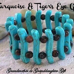 Turquoise & Tiger’s Eye Bracelet – Handmade Gemstone Jewelry –Boho Cuff Bracelet